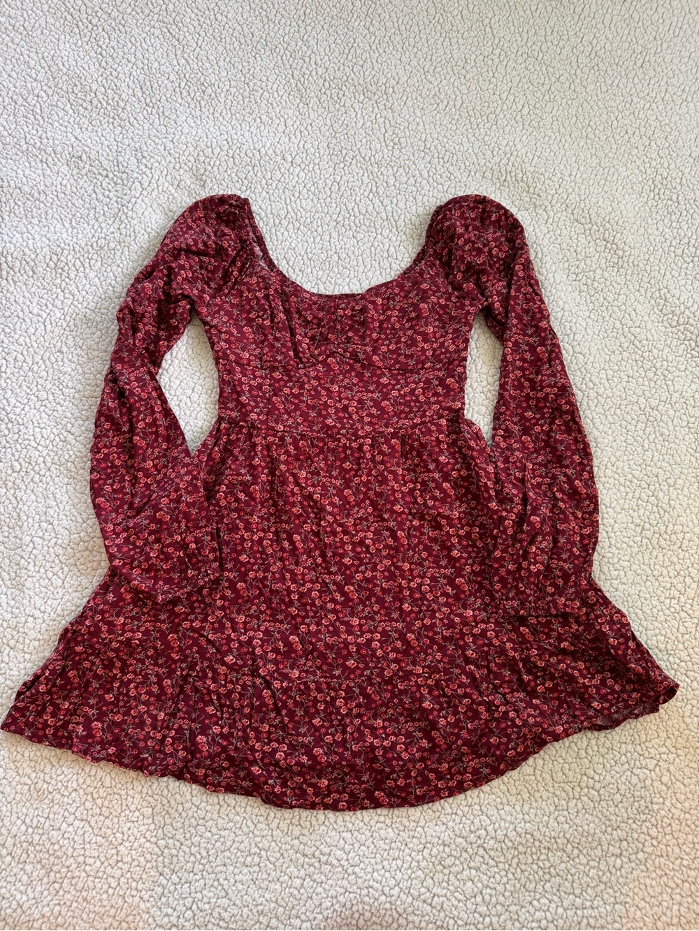 Hollister Maroon Floral Long-Sleeve Dress